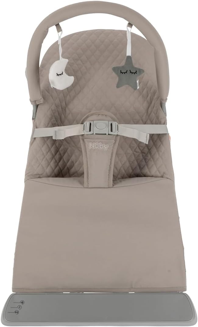 Nuby Musical Moves Baby Bouncer – 2 Reclining Positions | Music & Vibration | Toy Bar | Machine Washable Cover | Suitable from Birth up to 9kg