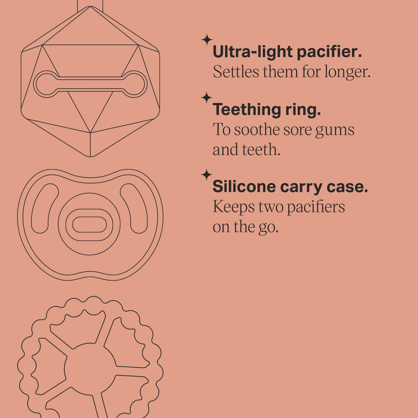 Tommee Tippee Silicone Comfort Gift Set, Ultra-light Pacifier 0-6m, Carry Case Hold 2 Pacifiers, Teething Ring 3m+