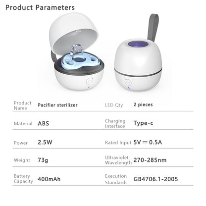 Portable UV Dummy Steriliser, No Water, Cooling or Drying Required. Kills 99.9% of Germs,Rechargeable Battery