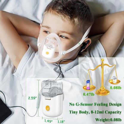 Ultrasonic Nebuliser Machine for Adults & Kids – Portable Mini Nebulizer for Home Use, Rechargeable Handheld Nebuliser with 2 Masks & Mouthpiece