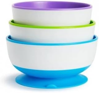 Munchkin Stay Put Baby Suction Bowl Set| Baby Bowls for Weaning| Baby Feeding Suction Dish Pack| for Babies & Toddlers 6 Months+|BPA Free Weaning Set for Babies| Microwave/Dishwasher Safe | 3 Pack