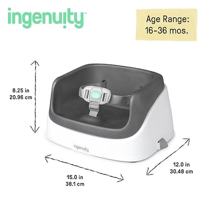 Ingenuity SmartClean Toddler Booster Seat for Kitchen Chair – Lightweight for on-the-go, Easy-Clean, 3-Point Harness Strap – Booster Seat for Dining Table, Slate