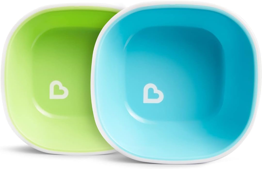 Munchkin 4 Piece Toddler Divided Plate & Bowl Dining Set - Baby Weaning Dishes for 6+ Months, BPA Free - Blue/Green