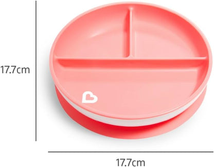 Munchkin Stay Put Divided Plates| Kids Divided Plate Set| Baby & Toddler Plate with Compartments|Suction Plate for Babies 6 Months & Over| BPA Free Plate| Baby Weaning Plate| 2 Pack| Pink/Purple