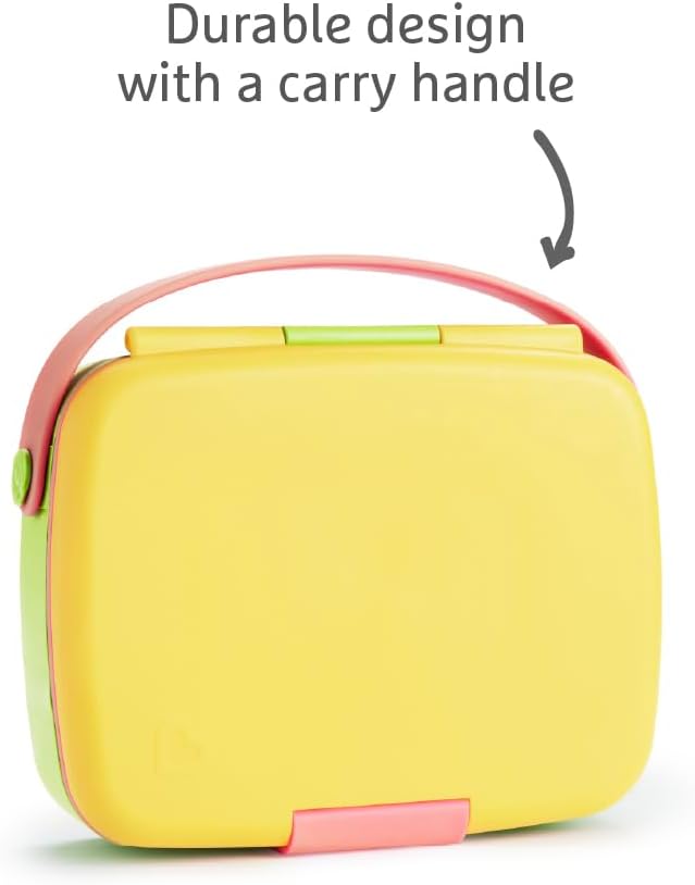 Munchkin Bento Lunch Box for Babies and Toddlers|Lunchbox with Divided Sections| Baby and Childrens 5 Compartment and Cutlery Food Container for Childcare and School | Yellow