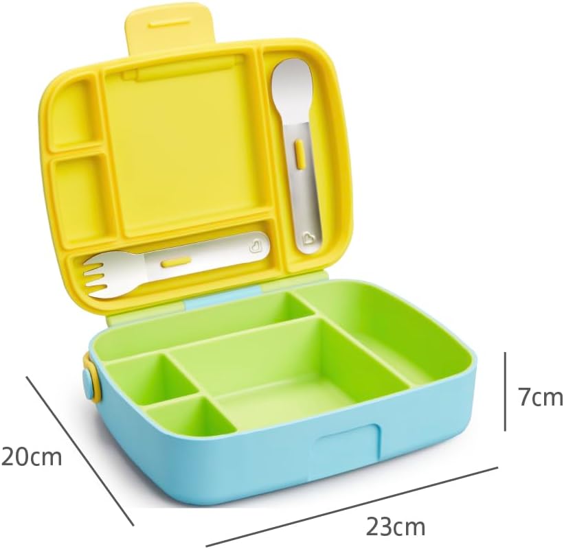 Munchkin Bento Lunch Box for Babies and Toddlers|Lunchbox with Divided Sections| Baby and Childrens 5 Compartment and Cutlery Food Container for Childcare and School | Yellow