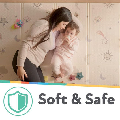 Nuby Reversible Baby Floor Mat, 77" x 58" - Foldable and Lightweight Baby Play Mat for Floor - Easy Storage and Travel - Safari