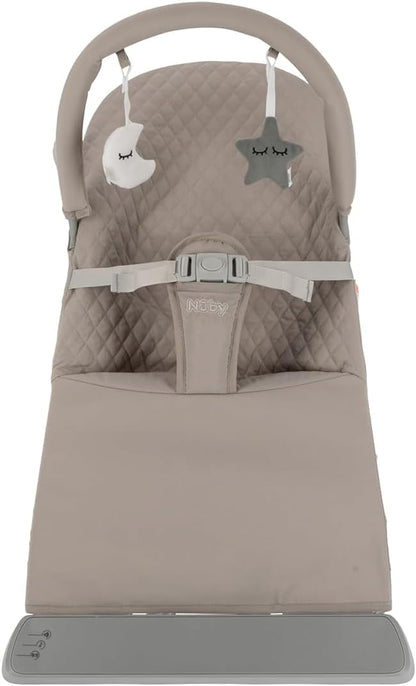 Nuby Musical Moves Baby Bouncer – 2 Reclining Positions | Music & Vibration | Toy Bar | Machine Washable Cover | Suitable from Birth up to 9kg