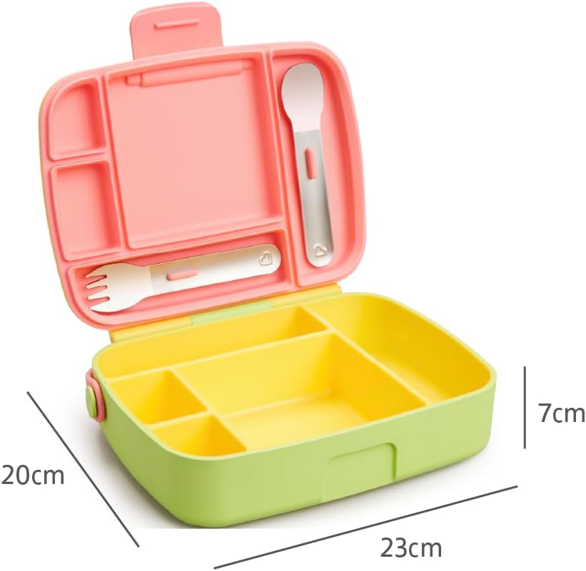Munchkin Bento Lunch Box for Babies and Toddlers|Lunchbox with Divided Sections| Baby and Childrens 5 Compartment and Cutlery Food Container for Childcare and School | Yellow