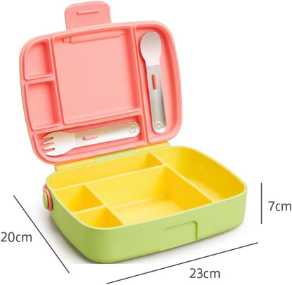 Munchkin Bento Lunch Box for Babies and Toddlers|Lunchbox with Divided Sections| Baby and Childrens 5 Compartment and Cutlery Food Container for Childcare and School | Yellow
