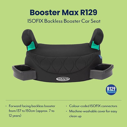 Graco Booster Max R129 ISOFIX backless booster seat, Lightweight at only 2.7kg, Suitable from 137-150cm (approx. 7 to 12 years), Midnight fashion
