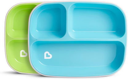 Munchkin 4 Piece Toddler Divided Plate & Bowl Dining Set - Baby Weaning Dishes for 6+ Months, BPA Free - Blue/Green
