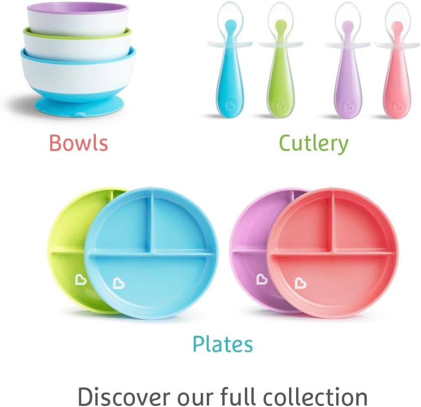 Munchkin Stay Put Divided Plates| Kids Divided Plate Set| Baby & Toddler Plate with Compartments|Suction Plate for Babies 6 Months & Over| BPA Free Plate| Baby Weaning Plate| 2 Pack| Pink/Purple