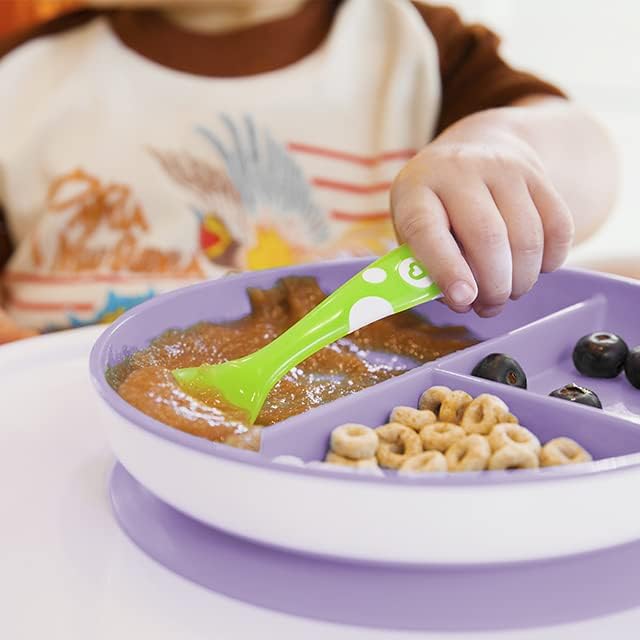 Munchkin Stay Put Divided Plates| Kids Divided Plate Set| Baby & Toddler Plate with Compartments|Suction Plate for Babies 6 Months & Over| BPA Free Plate| Baby Weaning Plate| 2 Pack| Pink/Purple