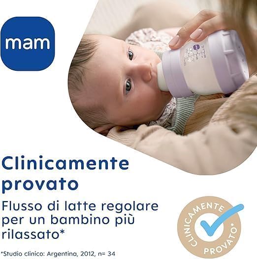 Mam Easy Start Anti-Colic Baby Bottle, 8 Bottles in 130 ml, 160 ml and 260 ml Sizes, 1 Start Nano, 4 Sealant Discs, 1 Extra Soft Grip Spout, Assorted Colour, 7-30 g