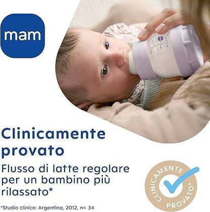 Mam Easy Start Anti-Colic Baby Bottle, 8 Bottles in 130 ml, 160 ml and 260 ml Sizes, 1 Start Nano, 4 Sealant Discs, 1 Extra Soft Grip Spout, Assorted Colour, 7-30 g