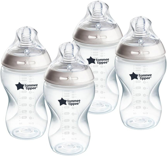 Tommee Tippee Natural Start Baby Bottles for 3m+, Pack of 4 340ml Baby Bottles, with Slow Flow Breast-Like Teat for a Natural Latch, Self-Sterilising and BPA Free, Baby Feeding Essentials