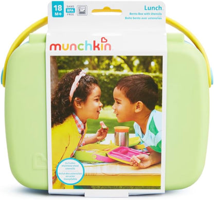 Munchkin Bento Lunch Box for Babies and Toddlers|Lunchbox with Divided Sections| Baby and Childrens 5 Compartment and Cutlery Food Container for Childcare and School | Yellow