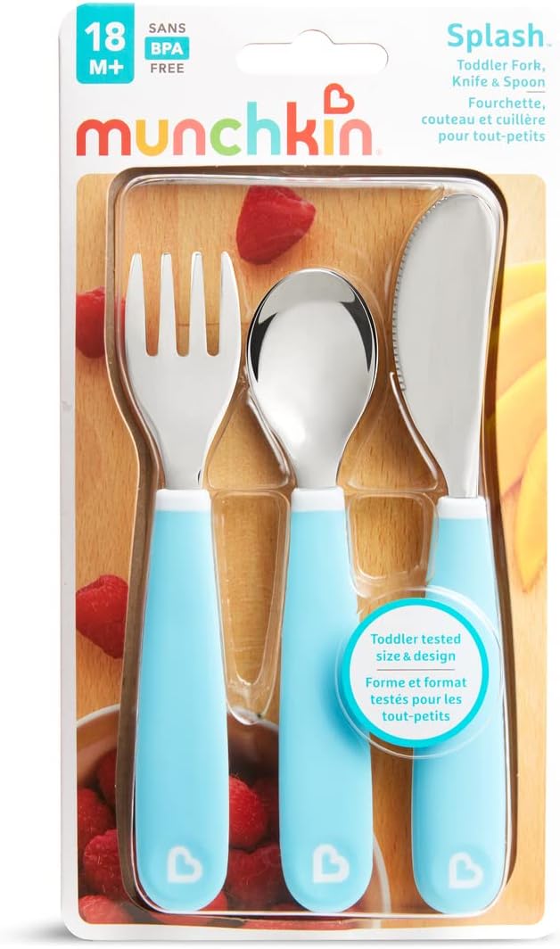 Munchkin Splash Toddler Cutlery Set (Fork, Knife & Spoon), Blue