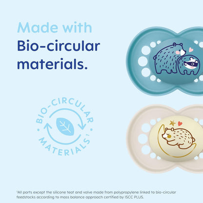 MAM Original Soothers | 18-36 Months | Pack of 2 | Comes in Dummy Steriliser Box | Sustainable Materials | Baby Accessories | Cream (Various Designs)