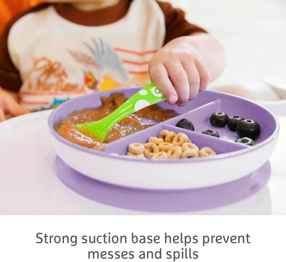 Munchkin Stay Put Divided Plates| Kids Divided Plate Set| Baby & Toddler Plate with Compartments|Suction Plate for Babies 6 Months & Over| BPA Free Plate| Baby Weaning Plate| 2 Pack| Pink/Purple