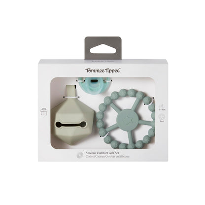 Tommee Tippee Silicone Comfort Gift Set, Ultra-light Pacifier 0-6m, Carry Case Hold 2 Pacifiers, Teething Ring 3m+