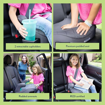 Graco Booster Max R129 ISOFIX backless booster seat, Lightweight at only 2.7kg, Suitable from 137-150cm (approx. 7 to 12 years), Midnight fashion