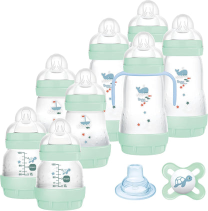 Mam Easy Start Anti-Colic Baby Bottle, 8 Bottles in 130 ml, 160 ml and 260 ml Sizes, 1 Start Nano, 4 Sealant Discs, 1 Extra Soft Grip Spout, Assorted Colour, 7-30 g