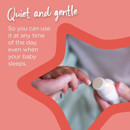 Tommee Tippee Electric Baby Nail File, with Six Filing Heads for Baby and Adult Use, Battery-Powered Infant Nail Clipper with LED Light and Adjustable Speed and Direction Settings