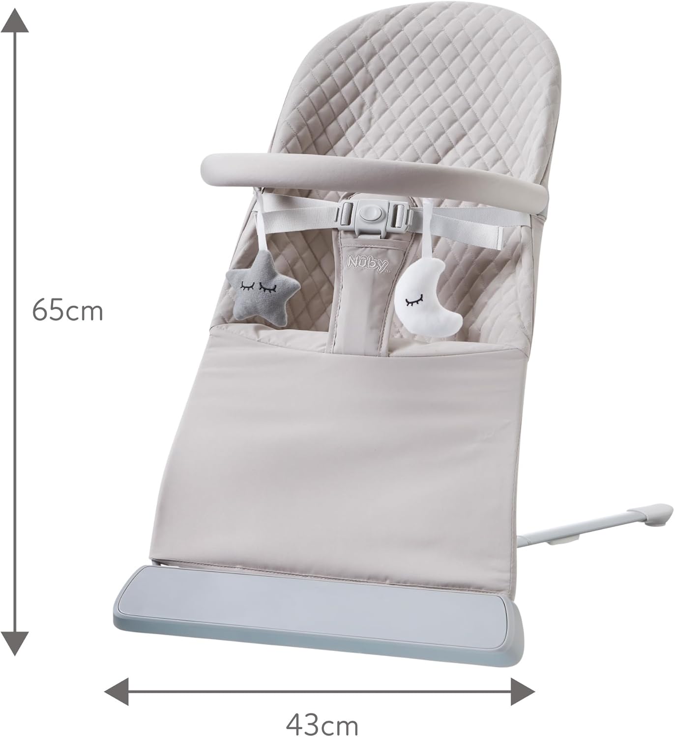 Nuby Musical Moves Baby Bouncer – 2 Reclining Positions | Music & Vibration | Toy Bar | Machine Washable Cover | Suitable from Birth up to 9kg