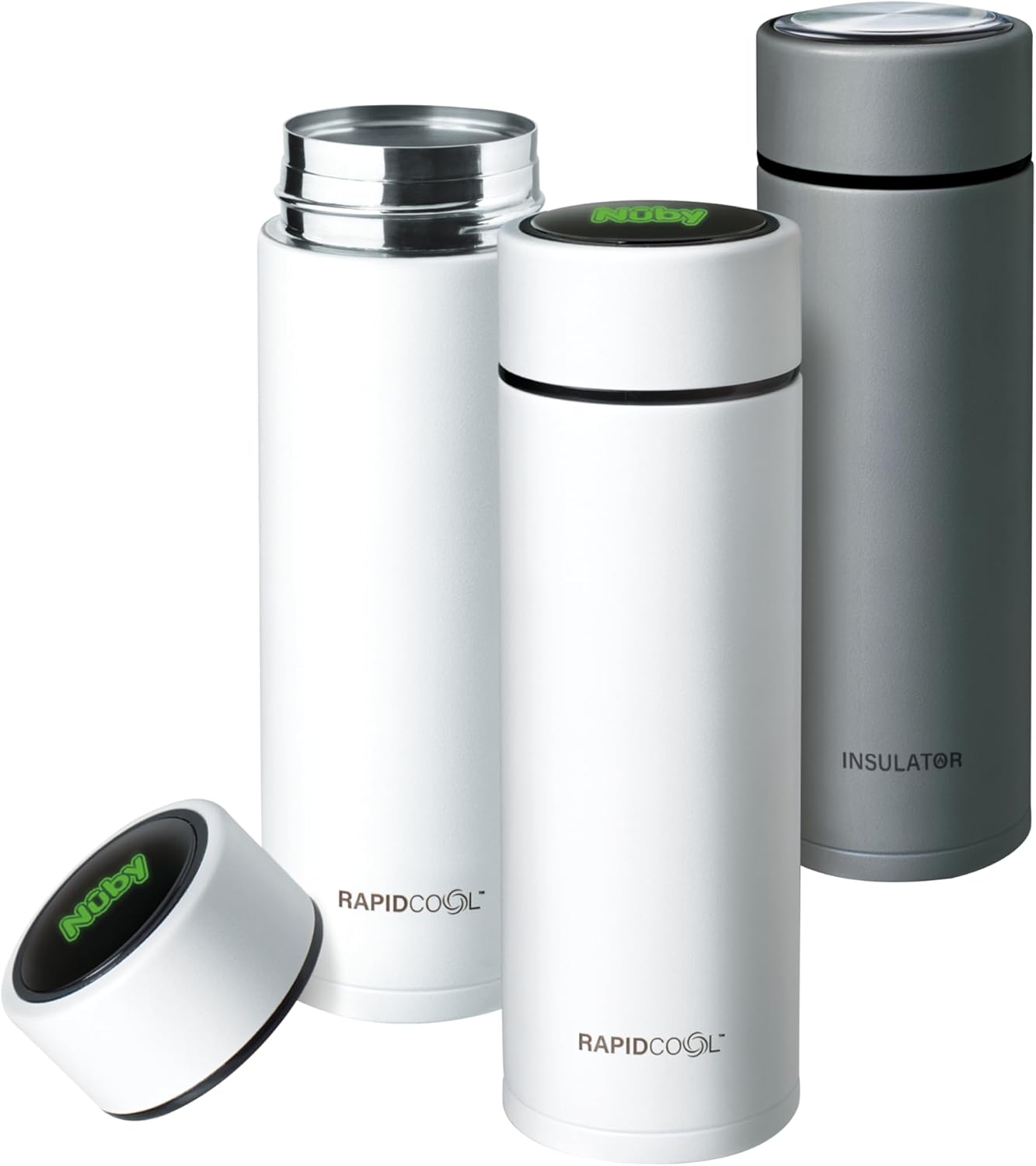 Nuby RapidCool Portable Baby Bottle Making Kit - Prepare A Perfect Formula Feed in 2 Minutes | Includes: 2 Rapid Cool's with 2 Digital Thermometer Lids, 2 Powder Dispensers & Flask