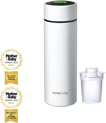 Nuby RapidCool Portable Baby Bottle Making Kit - Prepare A Perfect Formula Feed in 2 Minutes | Includes: 2 Rapid Cool's with 2 Digital Thermometer Lids, 2 Powder Dispensers & Flask