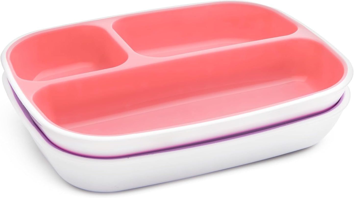 Munchkin 4 Piece Toddler Divided Plate & Bowl Dining Set - Baby Weaning Dishes for 6+ Months, BPA Free - Blue/Green