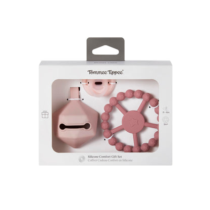 Tommee Tippee Silicone Comfort Gift Set, Ultra-light Pacifier 0-6m, Carry Case Hold 2 Pacifiers, Teething Ring 3m+