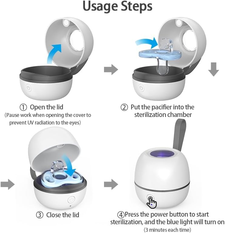 Portable UV Dummy Steriliser, No Water, Cooling or Drying Required. Kills 99.9% of Germs,Rechargeable Battery