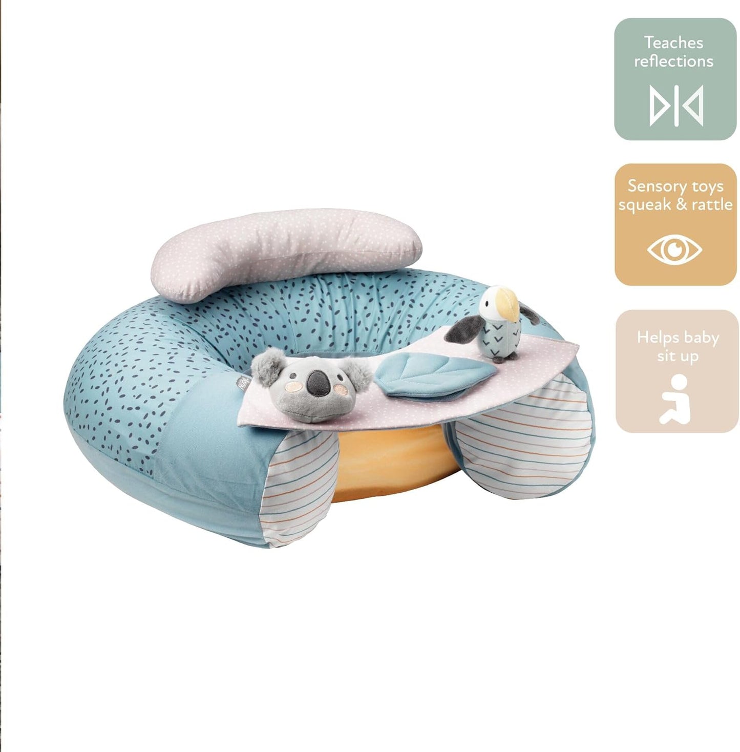 Nuby Animal Adventures Sit-Me-Up Baby Seat – Inflatable Sit & Play Floor Detachable Tray Machine Washable Suitable from 6 Months Plus, Multicolour, One Size