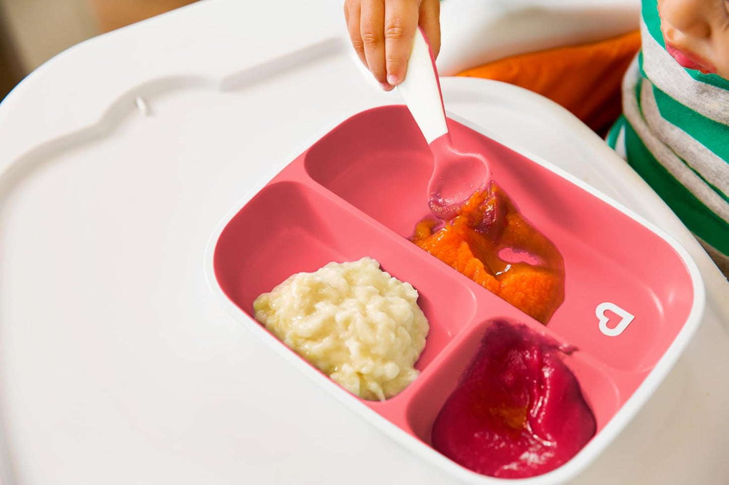 Munchkin 4 Piece Toddler Divided Plate & Bowl Dining Set - Baby Weaning Dishes for 6+ Months, BPA Free - Blue/Green