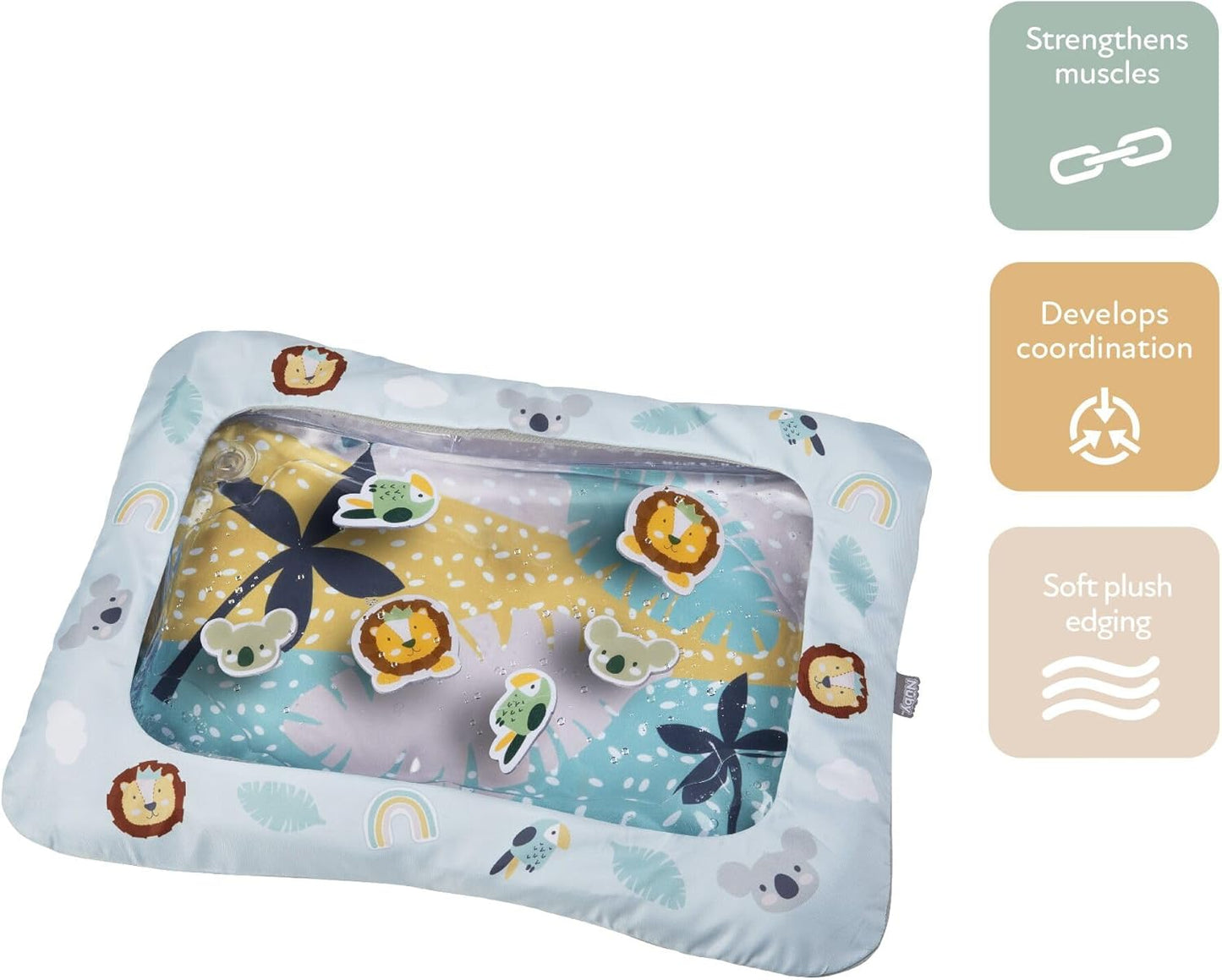 Nuby Animal Adventures Water Mat – Sensory Toys | Interactive Play | Machine Washable Cover | Suitable from 6 Months Plus, 048526890729, Multicolor, One Size
