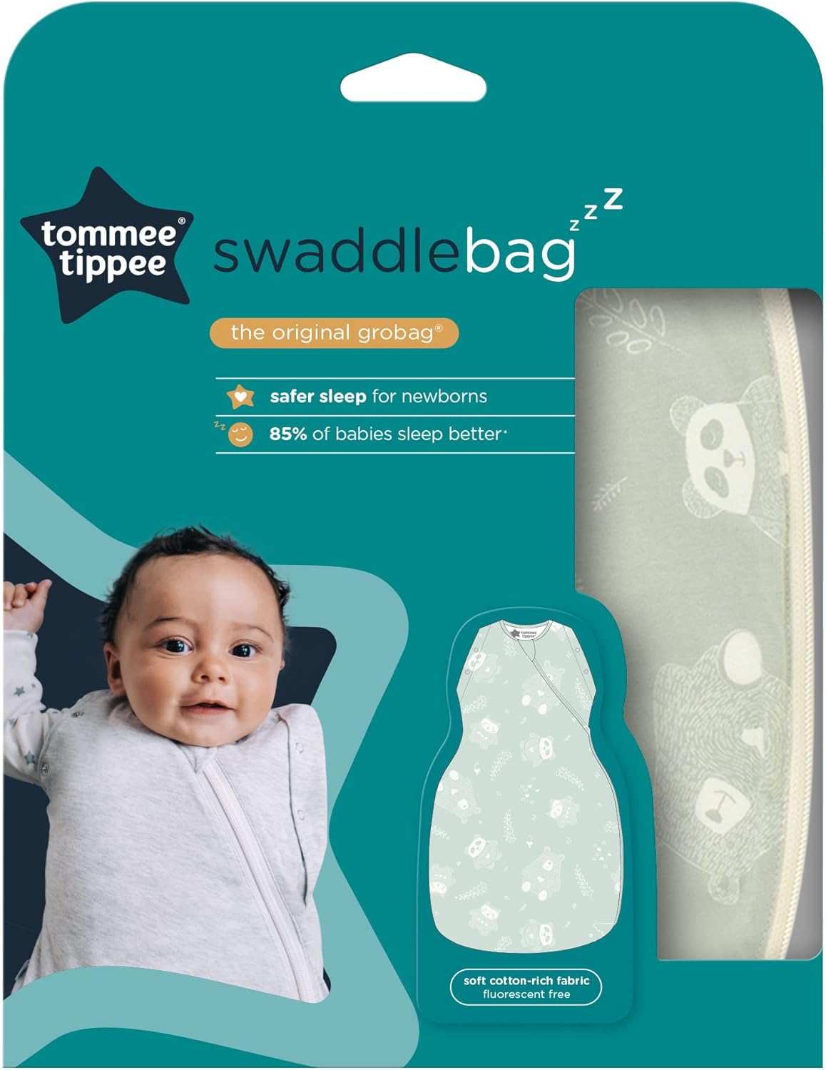 Tommee Tippee Baby Sleep Bag for Newborns, The Original Grobag Swaddle Bag, Hip-Healthy Design, Soft Cotton-Rich Fabric, 3-6 m, 1.0 TOG, Woodland Gro Friends
