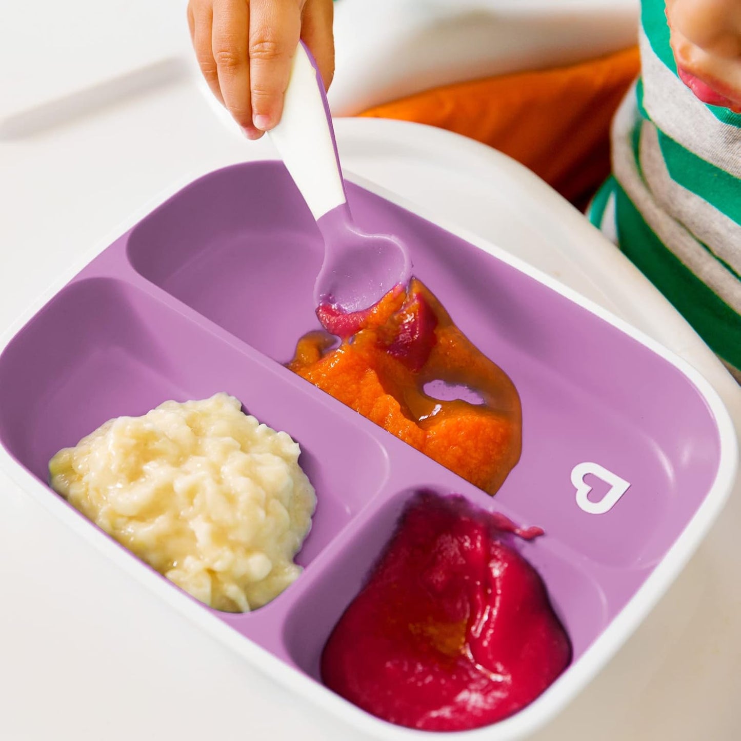 Munchkin 4 Piece Toddler Divided Plate & Bowl Dining Set - Baby Weaning Dishes for 6+ Months, BPA Free - Blue/Green