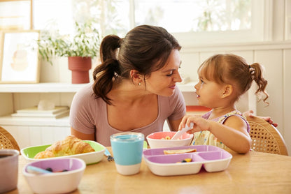 Munchkin 4 Piece Toddler Divided Plate & Bowl Dining Set - Baby Weaning Dishes for 6+ Months, BPA Free - Blue/Green