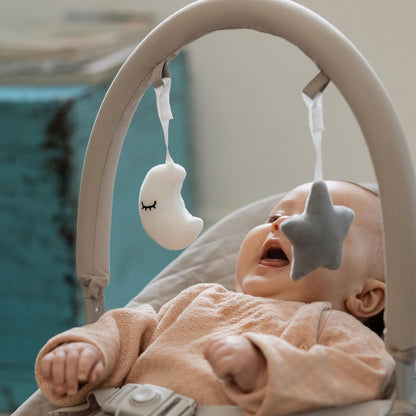 Nuby Musical Moves Baby Bouncer – 2 Reclining Positions | Music & Vibration | Toy Bar | Machine Washable Cover | Suitable from Birth up to 9kg