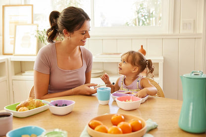 Munchkin 4 Piece Toddler Divided Plate & Bowl Dining Set - Baby Weaning Dishes for 6+ Months, BPA Free - Blue/Green