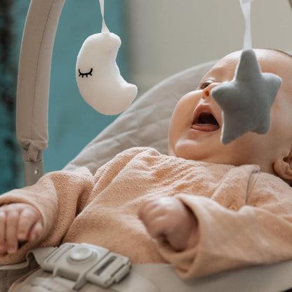 Nuby Musical Moves Baby Bouncer – 2 Reclining Positions | Music & Vibration | Toy Bar | Machine Washable Cover | Suitable from Birth up to 9kg