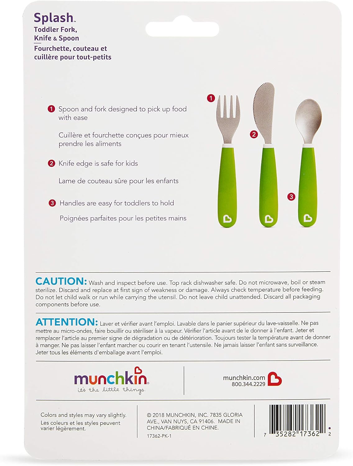 Munchkin Splash Toddler Cutlery Set (Fork, Knife & Spoon), Blue