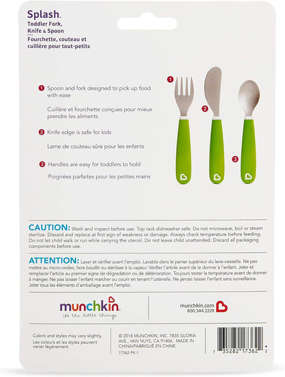 Munchkin Splash Toddler Cutlery Set (Fork, Knife & Spoon), Blue