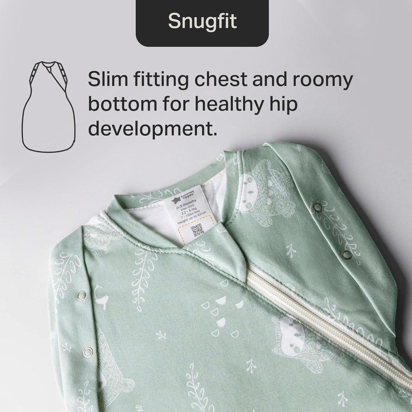 Tommee Tippee Baby Sleep Bag for Newborns, The Original Grobag Swaddle Bag, Hip-Healthy Design, Soft Cotton-Rich Fabric, 3-6 m, 1.0 TOG, Woodland Gro Friends