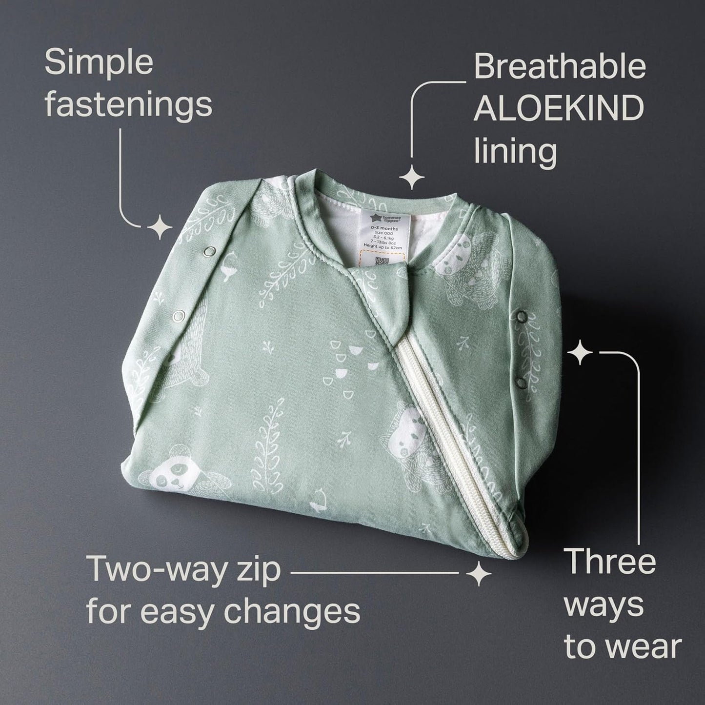 Tommee Tippee Baby Sleep Bag for Newborns, The Original Grobag Swaddle Bag, Hip-Healthy Design, Soft Cotton-Rich Fabric, 3-6 m, 1.0 TOG, Woodland Gro Friends