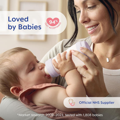 MAM Welcome to The World Set | Baby Gift Set with 3X Feeding Bottles, 0-2 Month Soother and MAM Dummy Clip | Baby Accessories for Newborn | Grey (Various Designs)