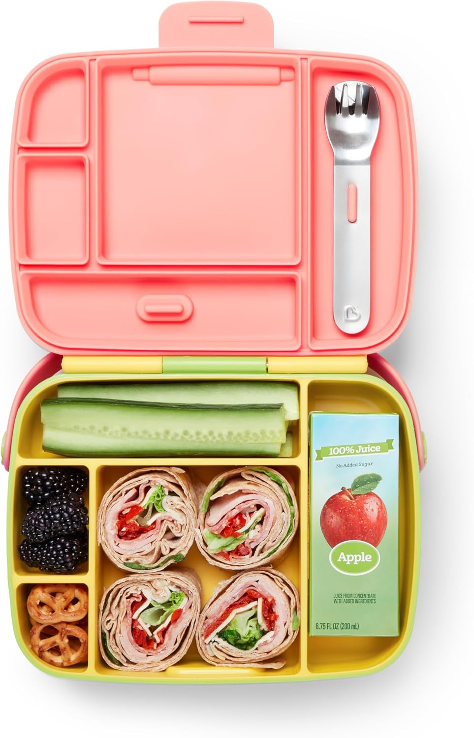 Munchkin Bento Lunch Box for Babies and Toddlers|Lunchbox with Divided Sections| Baby and Childrens 5 Compartment and Cutlery Food Container for Childcare and School | Yellow